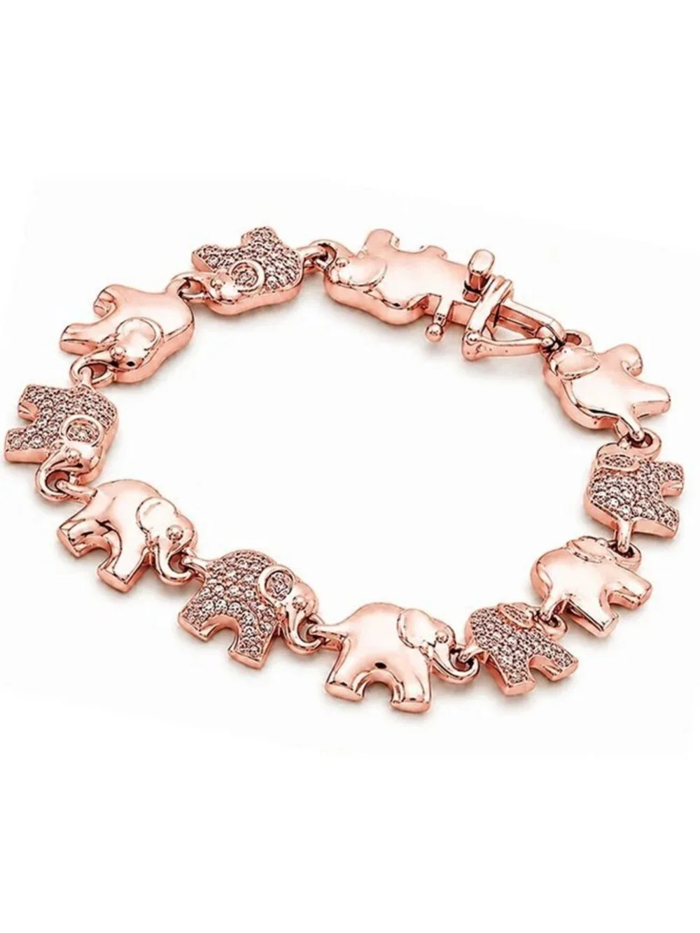 Genuine Diamond Elephant Bracelet Solid 14k Rose Gold Plated (.925)